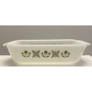 Fire King Round Baking Casserole Dish 9" Green Meadow Anchor Hocking No Lid